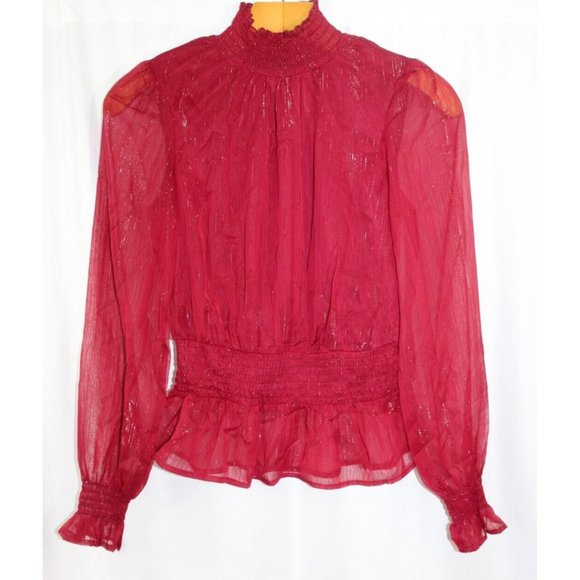 Japna Tops - NWT Japna Womens Red Chiffon Smocked‎ Waist Blouse S